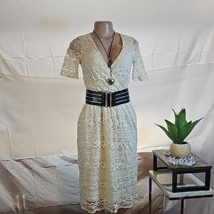 ASOS Cream Lace Dress with Black Belt